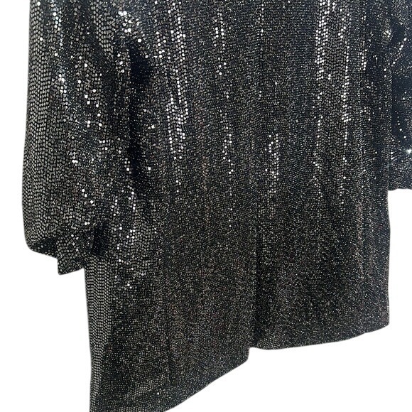 C by One Women's Black and Silver Sequin Blazer Medium, Metallic - Open Front - Picture 9 of 10